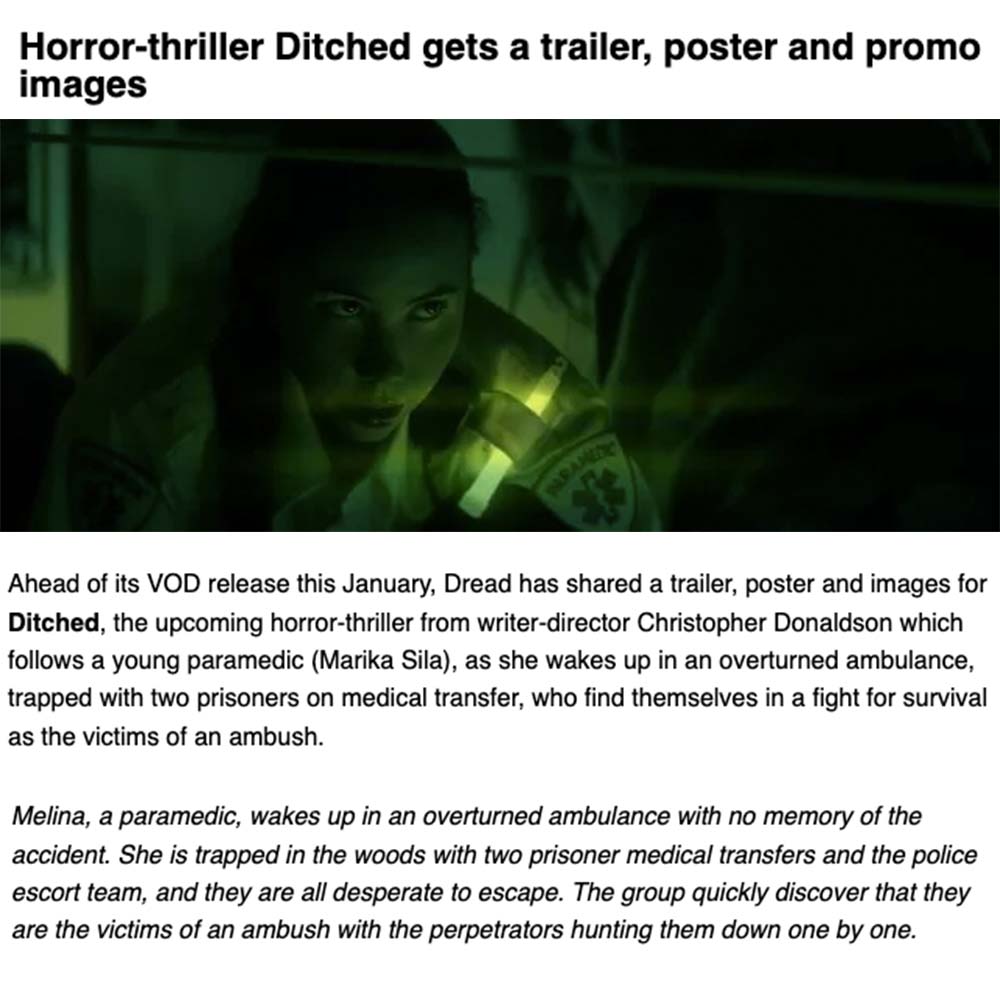 Horror-thriller Ditched gets a trailer, poster and promo images